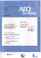 AEO-Zertifikat DE AEOF 102832 (Zugelassener Wirtschaftsbeteiligter für Zollrechtliche Vereinfachungen / Sicherheit)